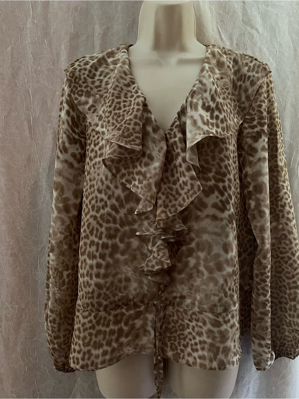 Evan Picone Leopard Print Ruffle Front  - Beige Brown